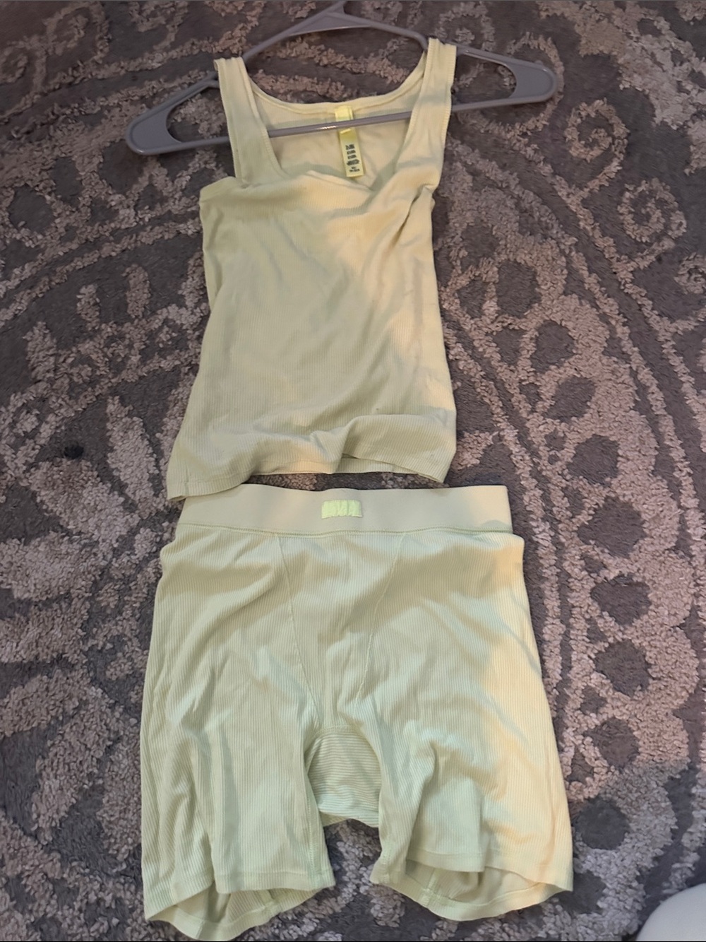 SKIMS Sage Ribbed Crop Tank and Biker Short Set